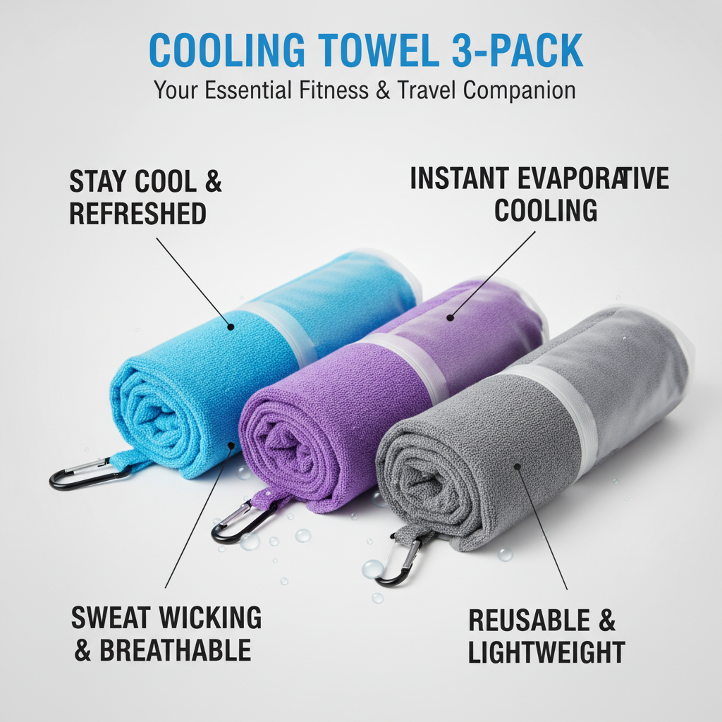 Cooling Towel 3-Pack, Microfiber Chill Towels for Gym Yoga Travel