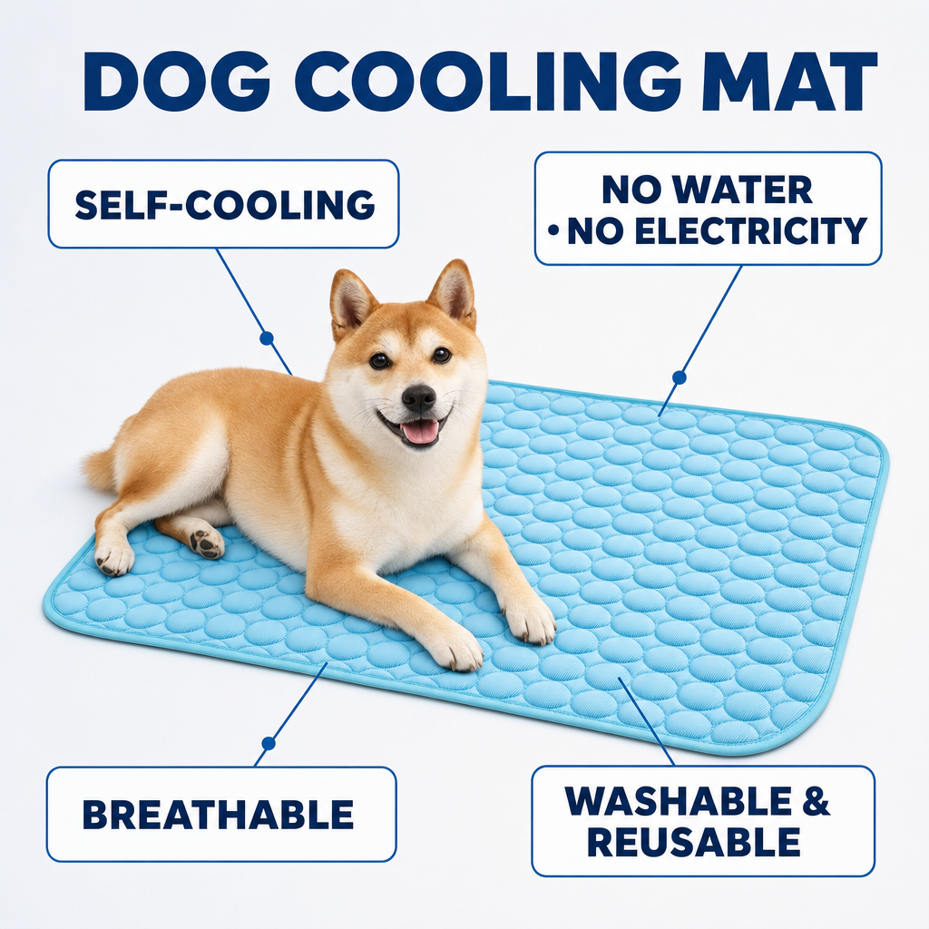 Dog Cooling Mat, Sweat-Absorbent Cool-Fiber Surface, Quick-Dry Self-Cooling Pad