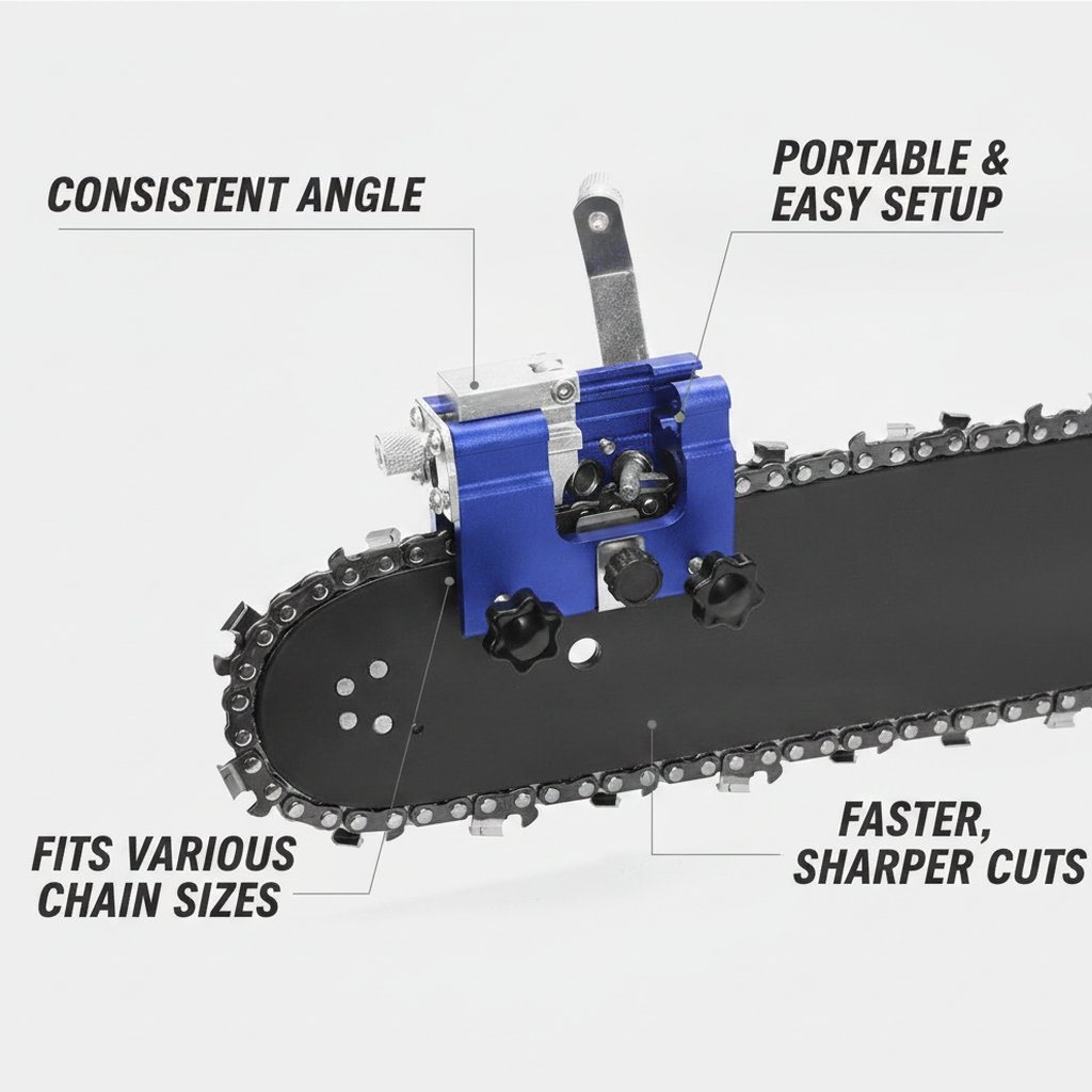Chainsaw Sharpening Jig, Portable Chain Sharpener Tool with Angle Guide benefits