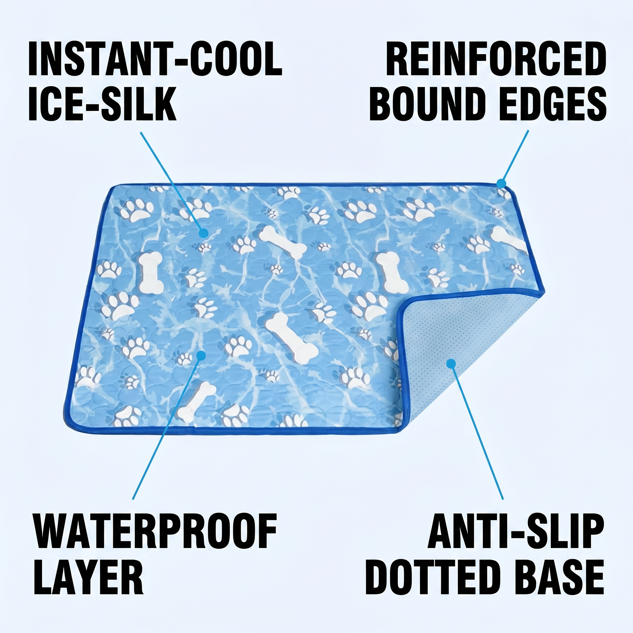 Dog Cooling Mat, Premium 4-Layer Construction, Waterproof Anti-Slip Ice Silk