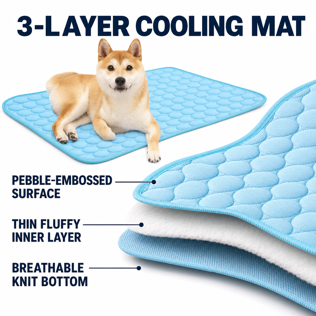 Dog Cooling Mat, Sweat-Absorbent Cool-Fiber Surface, Quick-Dry Self-Cooling Pad
