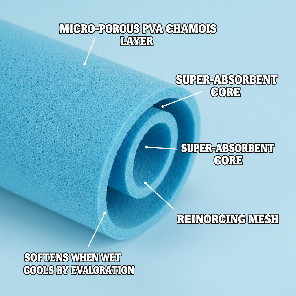 Cooling Towel, Instant Ice PVA Chamois, Quick-Chill with Tube