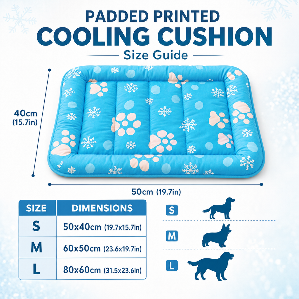 Dog Cooling Mat, Paw Print Padded Cushion, Breathable Ice Silk Pet Pad