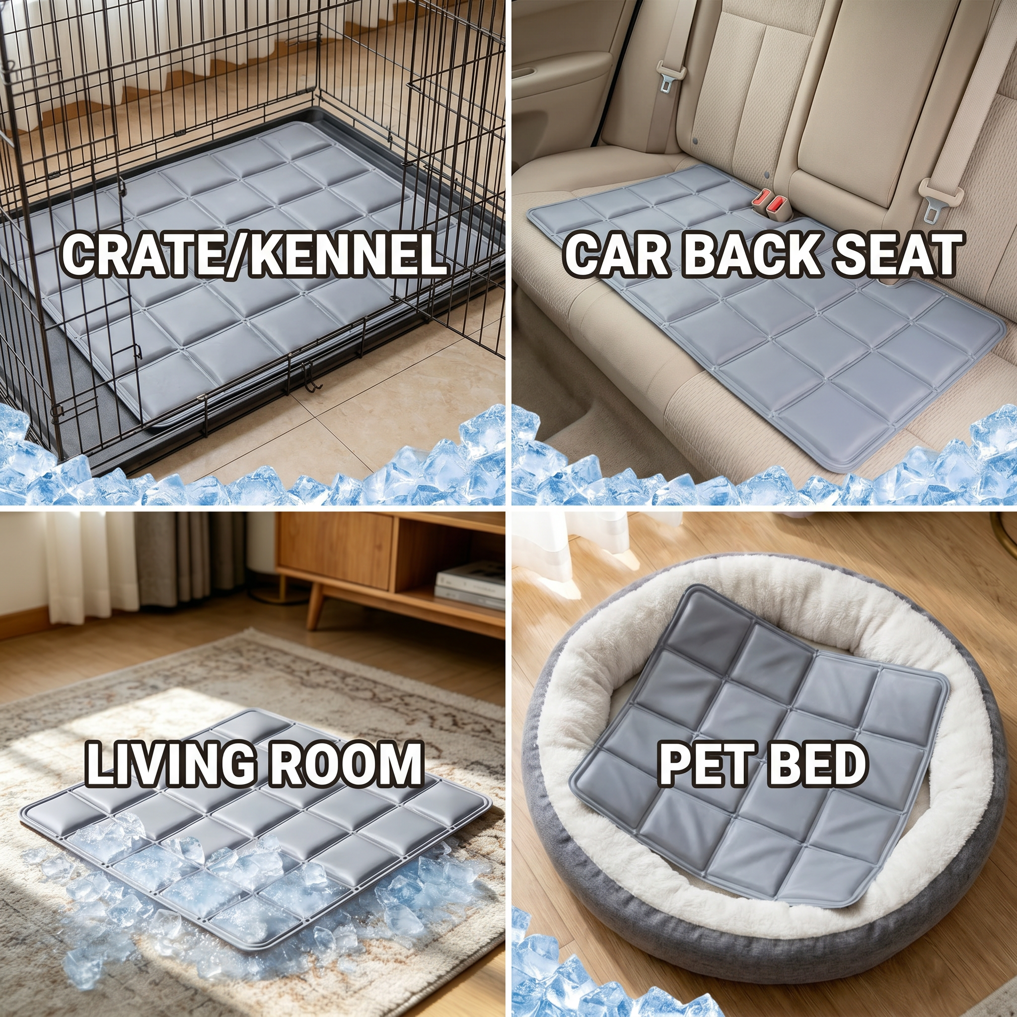 Dog Cooling Mat, Quilted Grid Gel Pad, Heat Relief for Dogs and Cats