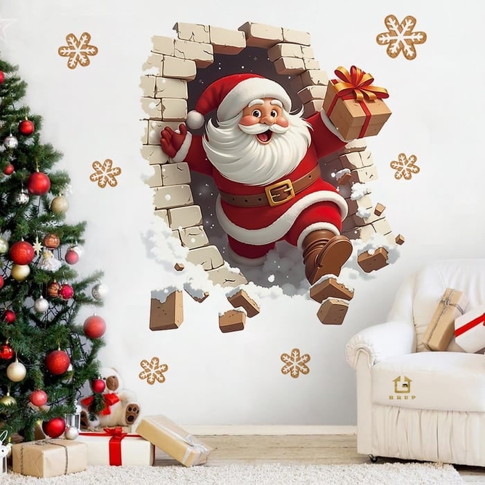 3D Santa Wall Sticker Set With Peel And Stick Vinyl Decals - Image 1