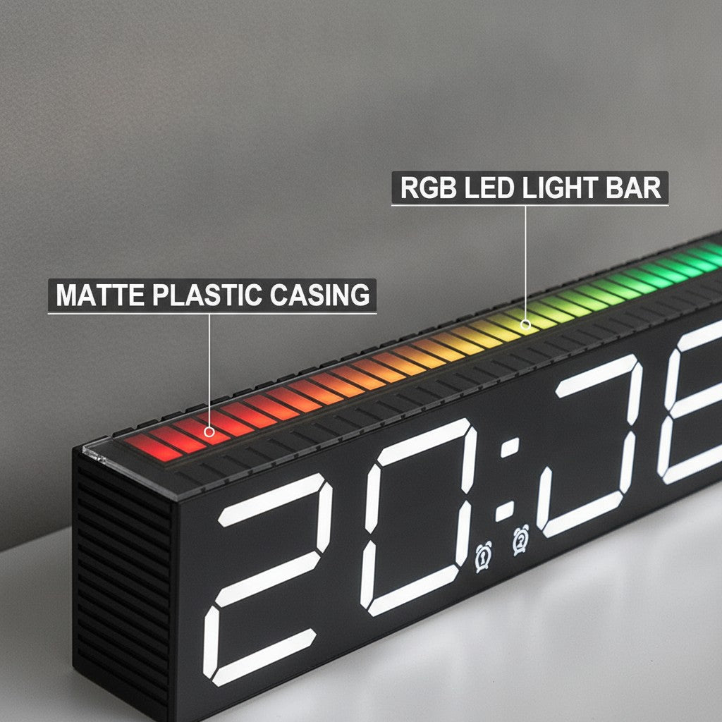 led bar alarm clock close-up construction and materials