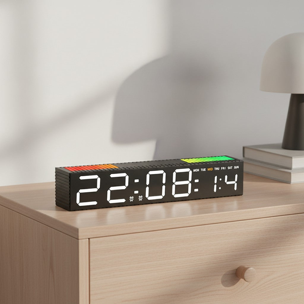 led bar alarm clock in use, lifestyle scene