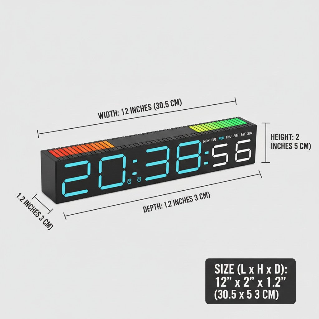 led bar alarm clock dimensions and size guide