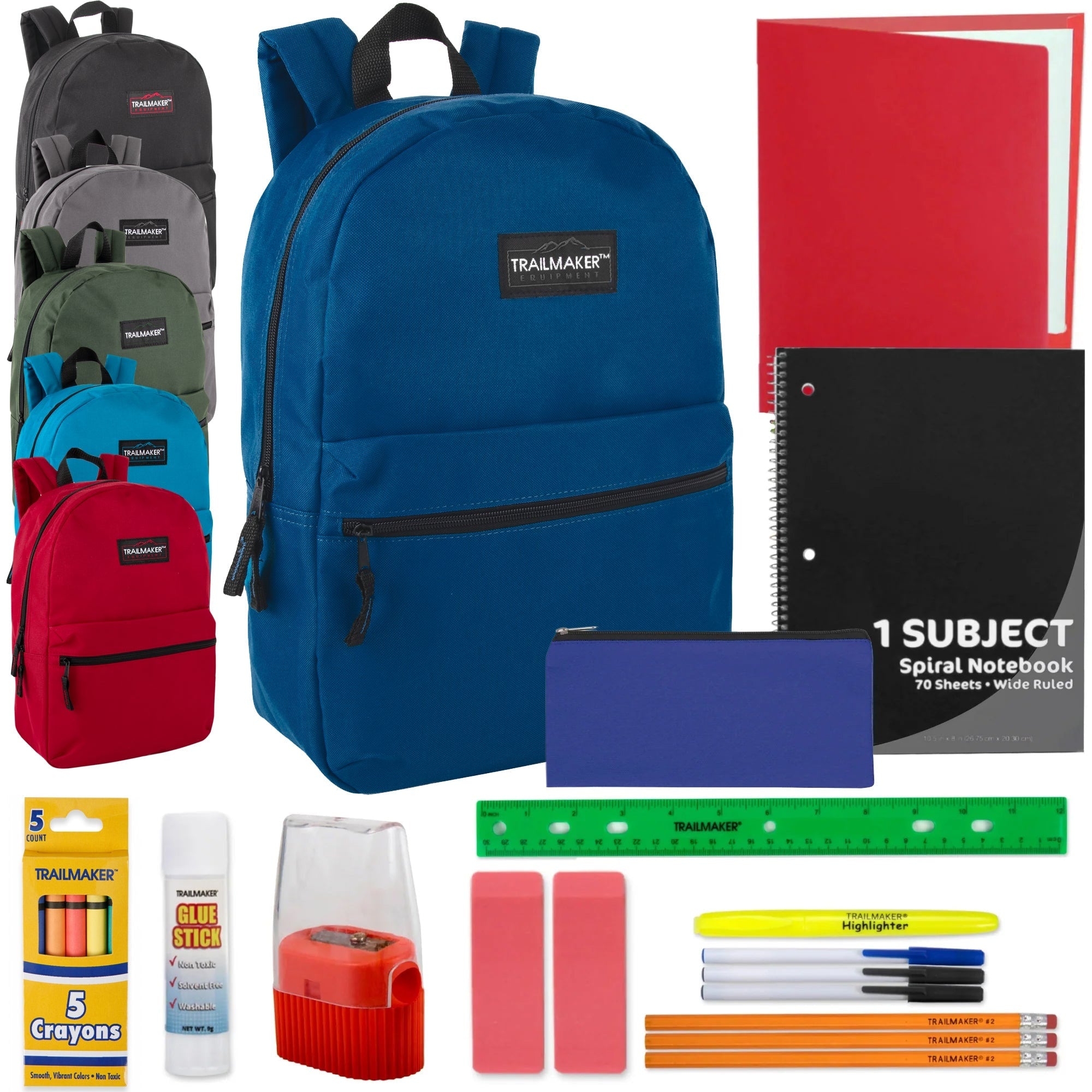 Backpack School Supply Kit Classic Assorted Colors Set 19 Items - Image 1
