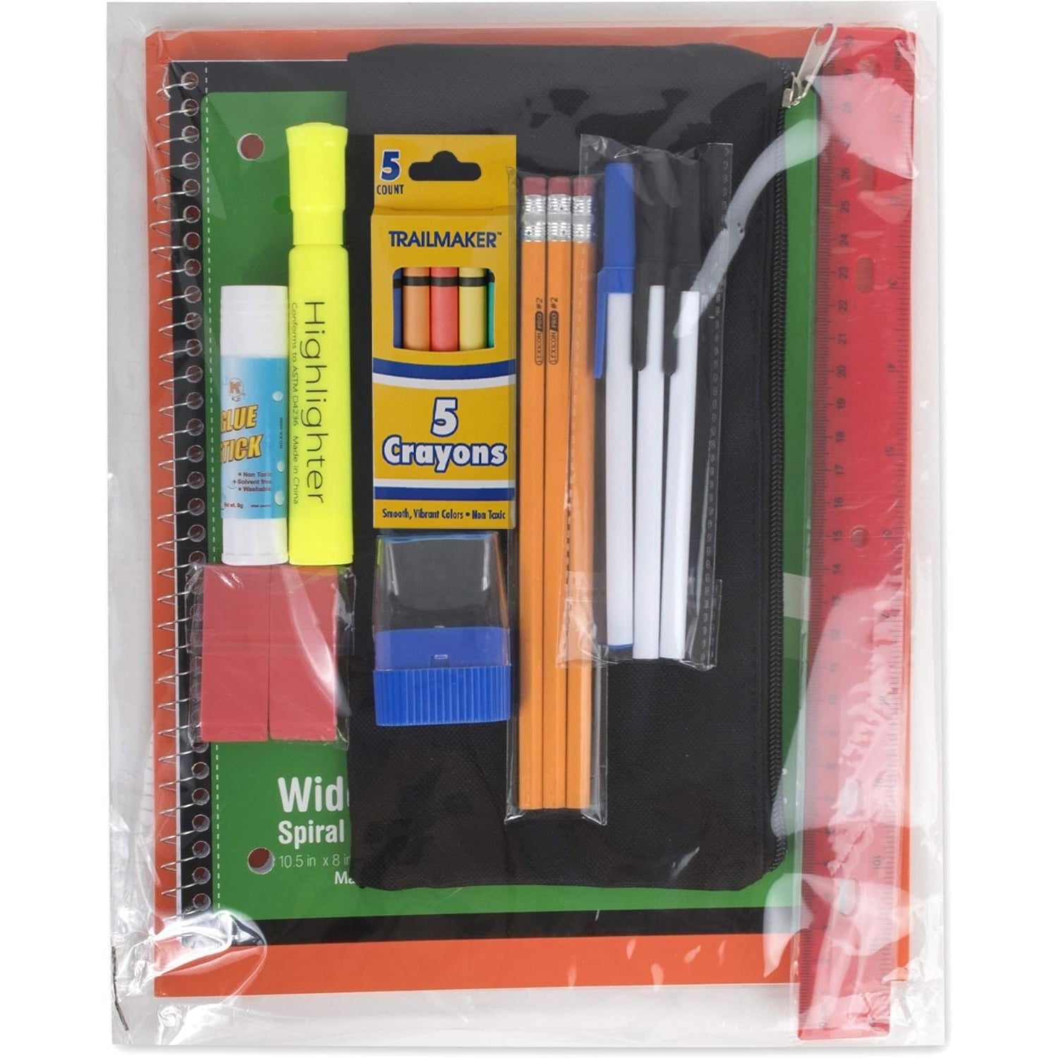 Backpack School Supply Kit Classic Assorted Colors Set 19 Items - Image 2