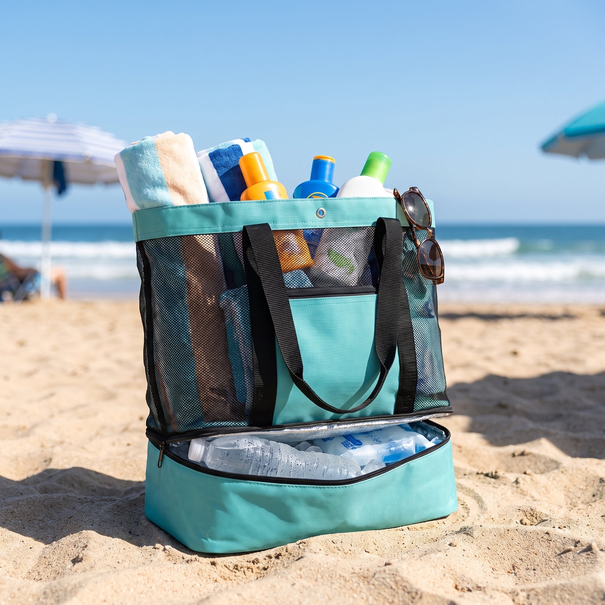 Portable Cooler Soft Lunch Bag Mesh Insulated Beach Tote - hero