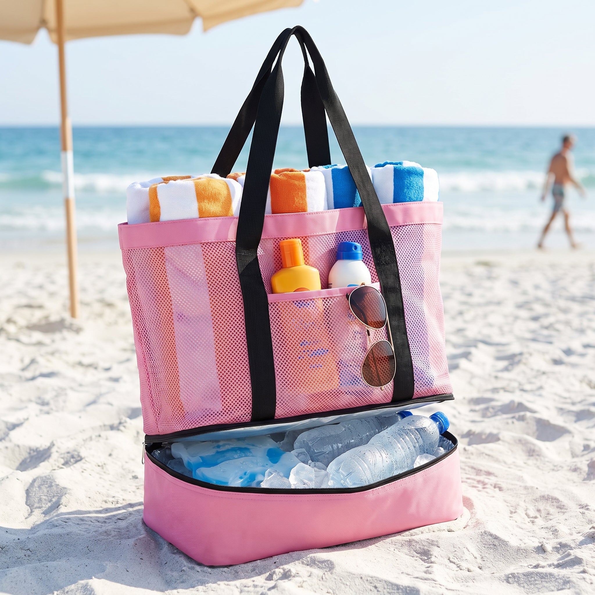 Portable Cooler Soft Lunch Bag Mesh Insulated Beach Tote - Image 10