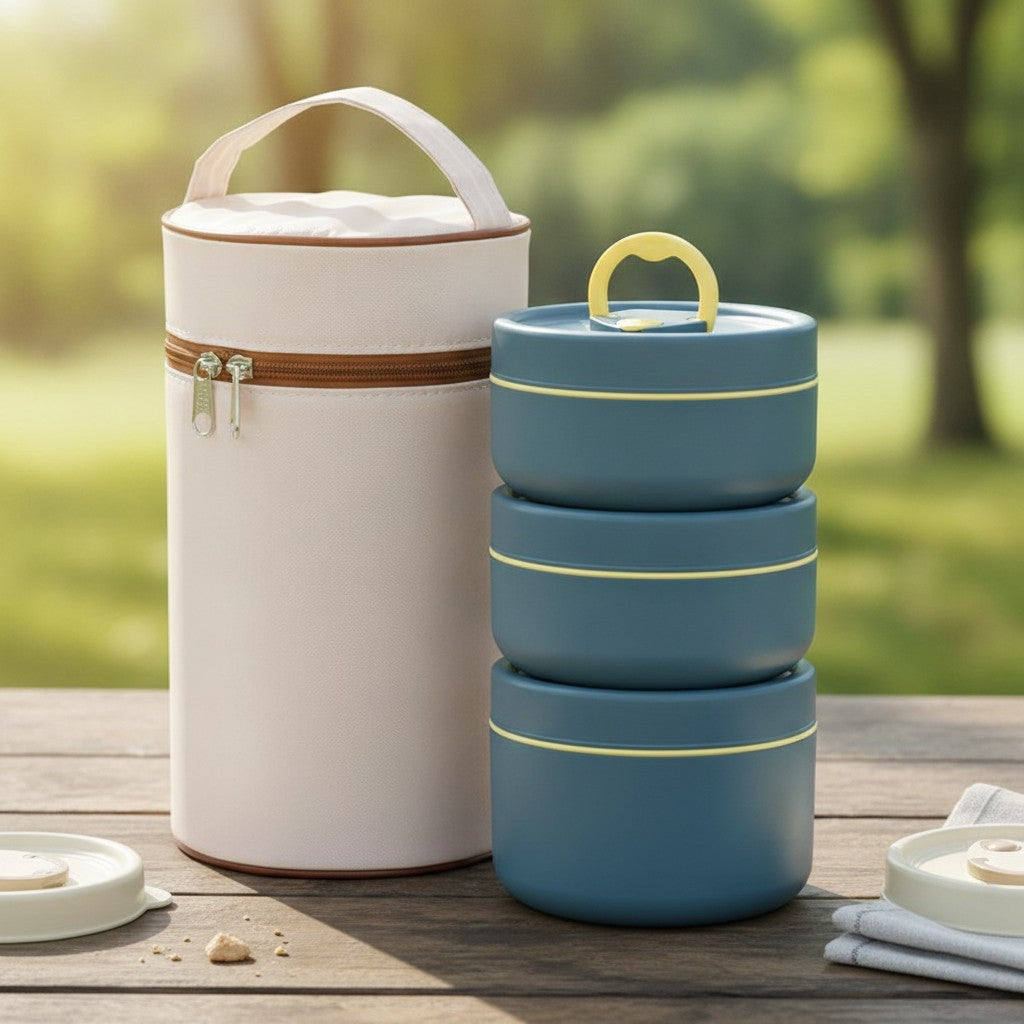 bento lunch box set in use, lifestyle scene