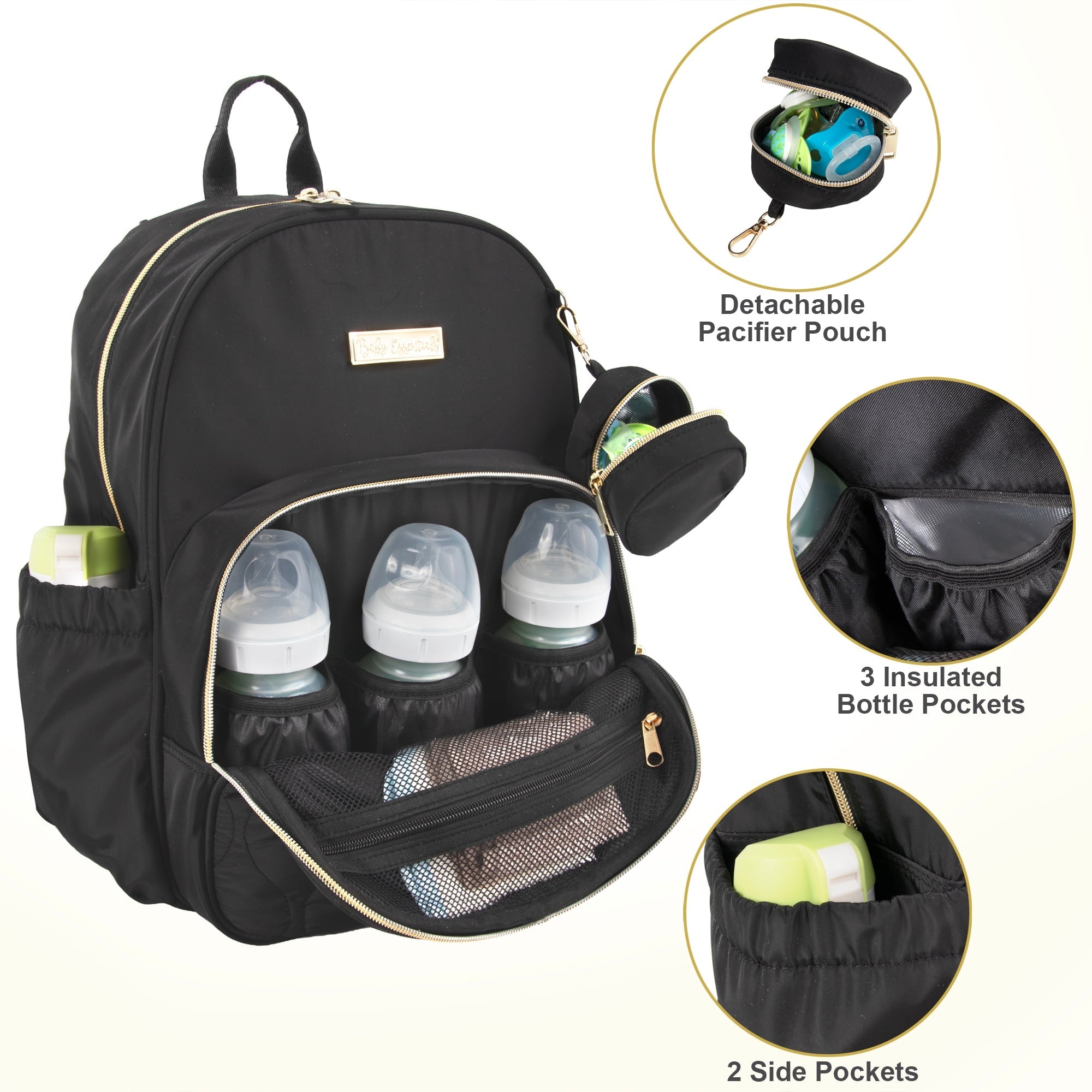 Black Backpack Diaper Bag Baby Essentials Quilted Changing Pad - Image 4
