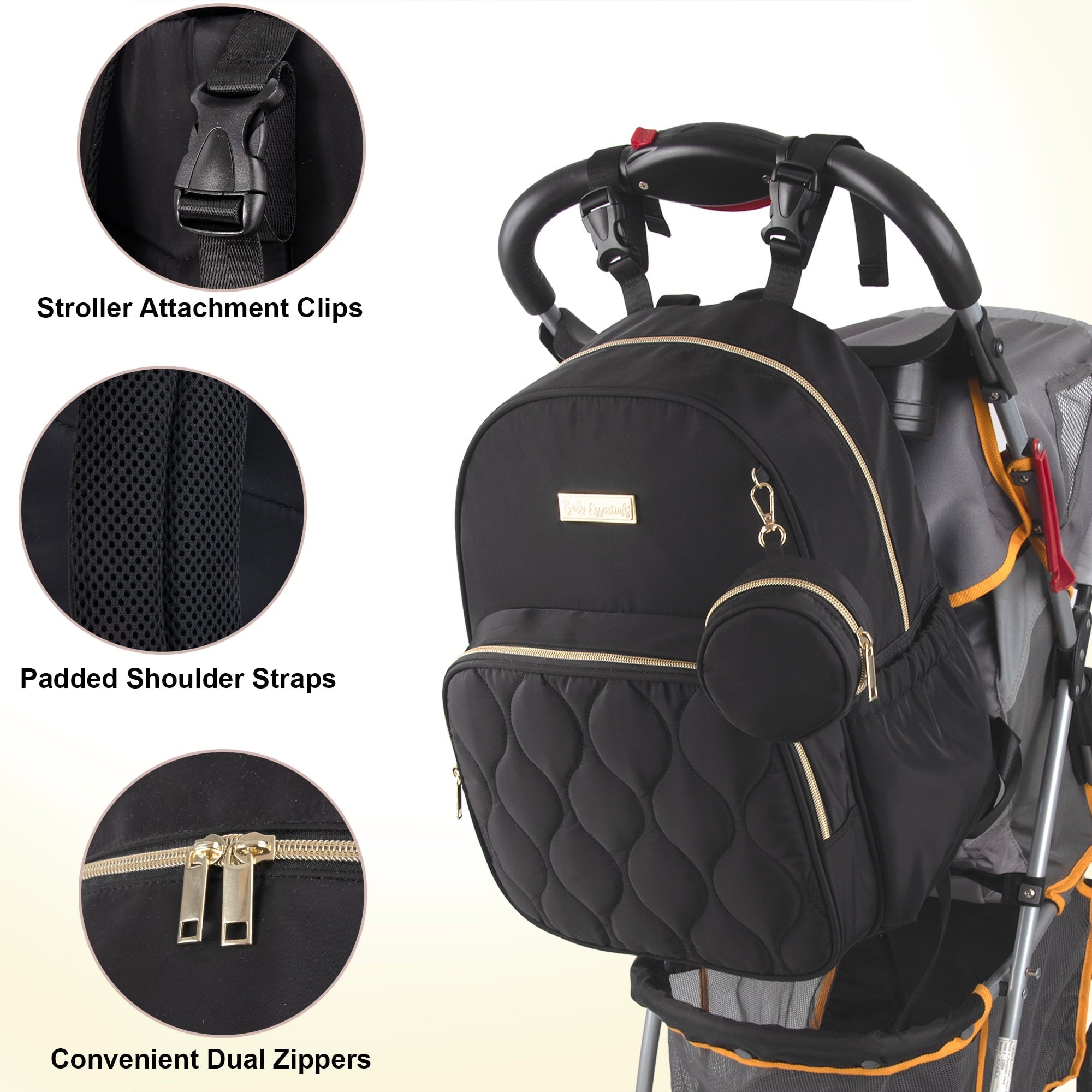 Black Backpack Diaper Bag Baby Essentials Quilted Changing Pad - Image 6