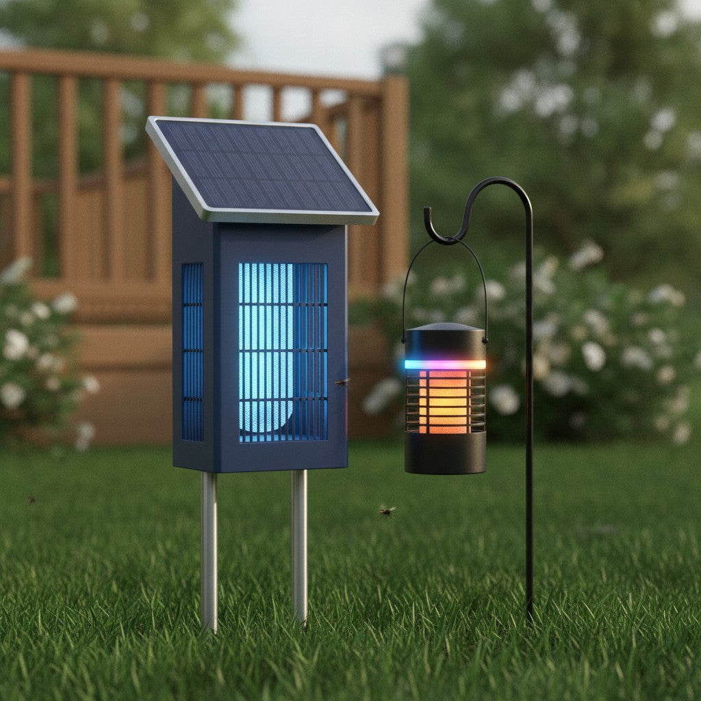 solar bug zapper in use, lifestyle scene