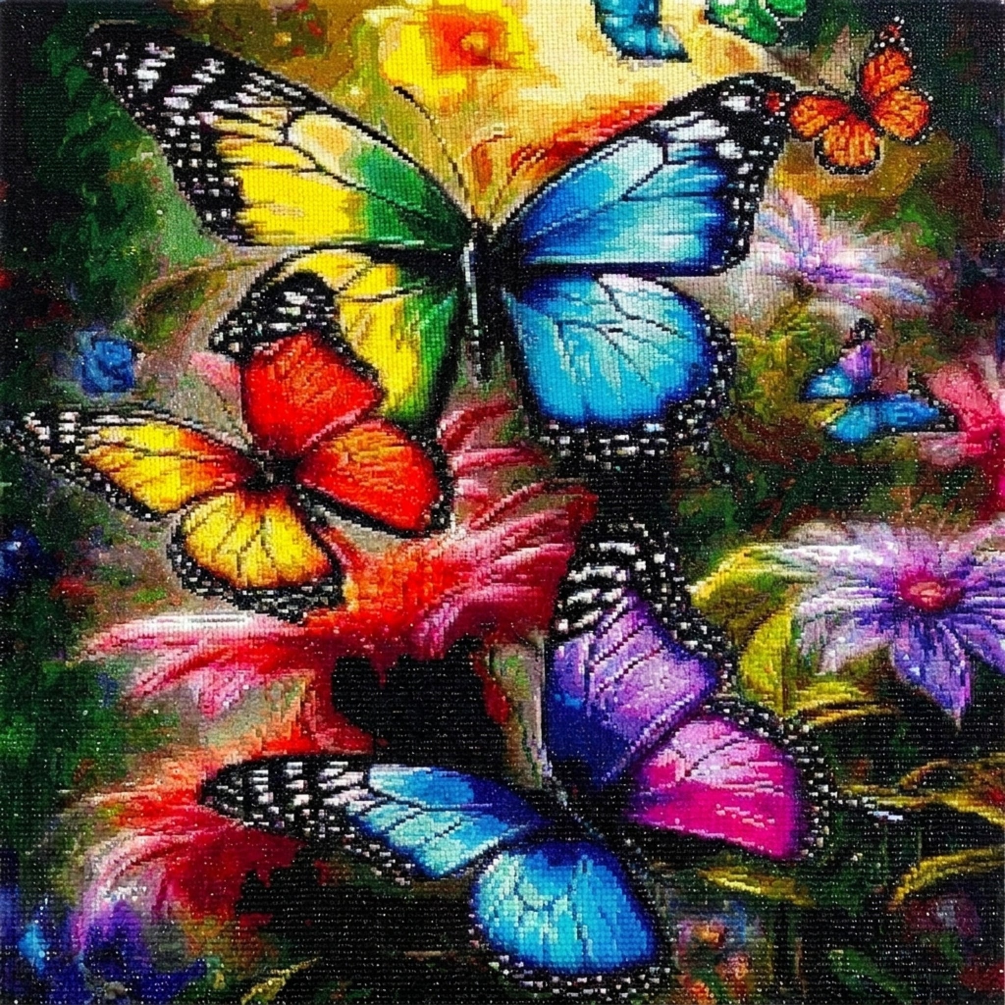 Finished butterfly diamond painting made with round AB diamonds