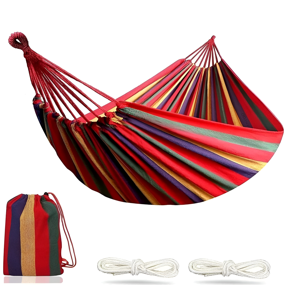 Camping Hammock Portable Hammock Multicolor Striped Fabric Bed - Image 1