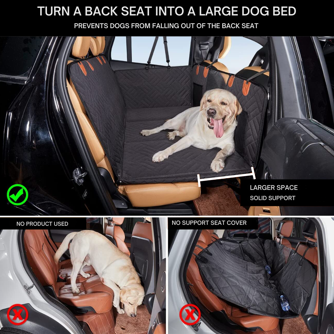 Car Seat Cover Dog Back Seat Cover Quilted Hammock Black Tan Accents - Image 2