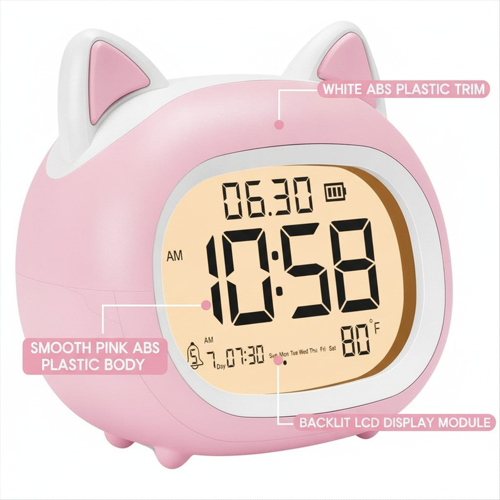 cat kids alarm clock close-up construction and materials