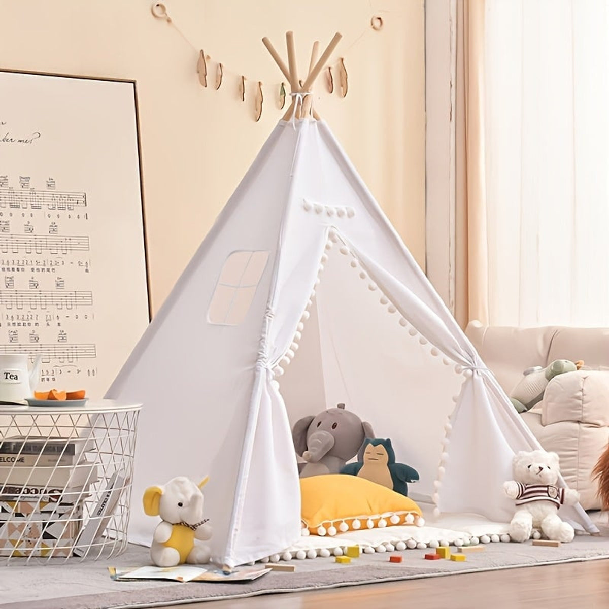 Children's Teepee Tent With Cozy Bear Print Play Hideout For Indoor And Outdoor Fun - Image 1