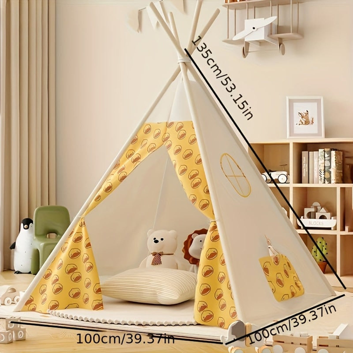 Children's Teepee Tent With Cozy Bear Print Play Hideout For Indoor And Outdoor Fun - Image 3