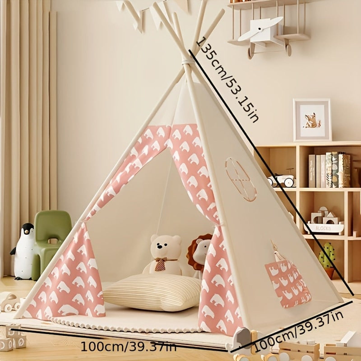 Children's Teepee Tent With Cozy Bear Print Play Hideout For Indoor And Outdoor Fun - Image 2