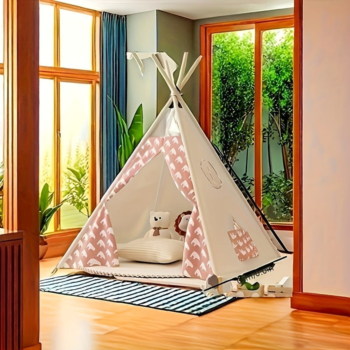 Children's Teepee Tent With Cozy Bear Print Play Hideout For Indoor And Outdoor Fun - Image 5