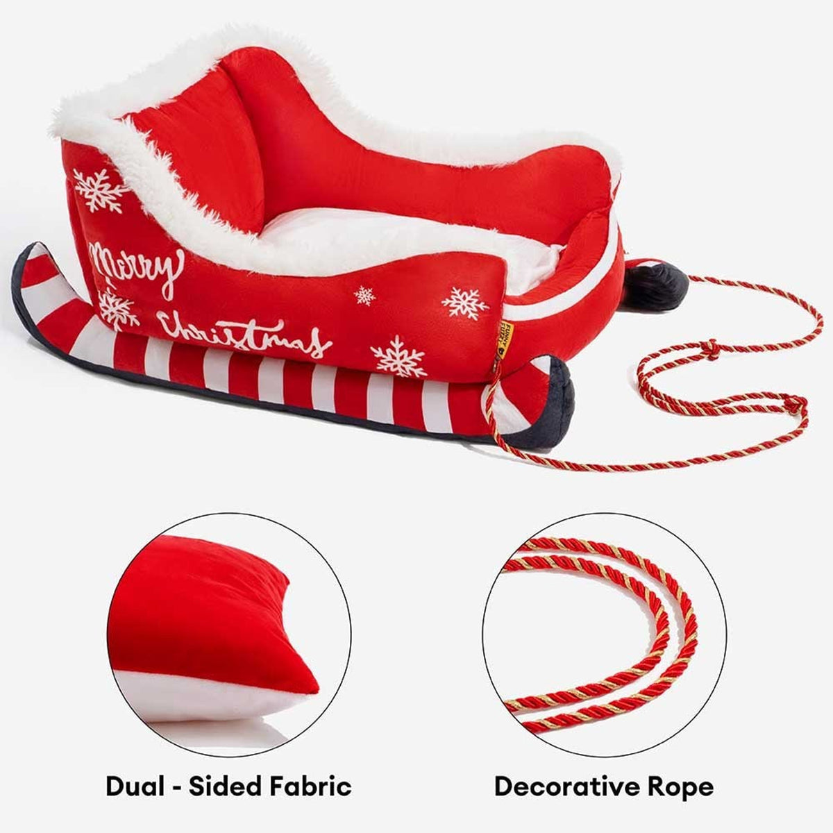 Christmas Sleigh Dog Bed With Plush Velvet And Non-Slip Bottom - Image 5