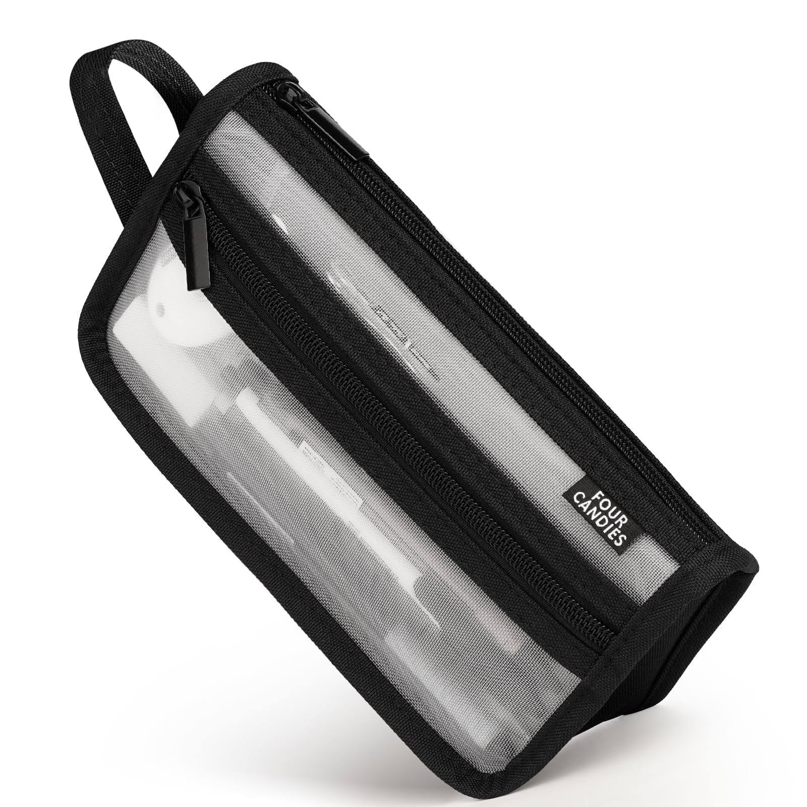 Clear Pencil Case Pouch Large Capacity Black Mesh Marker - Image 1