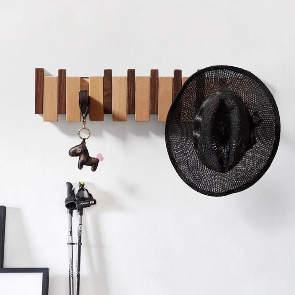 Coat Rack Wall Hooks Storage Rack Wooden Folding Wall Mounted - Image 4