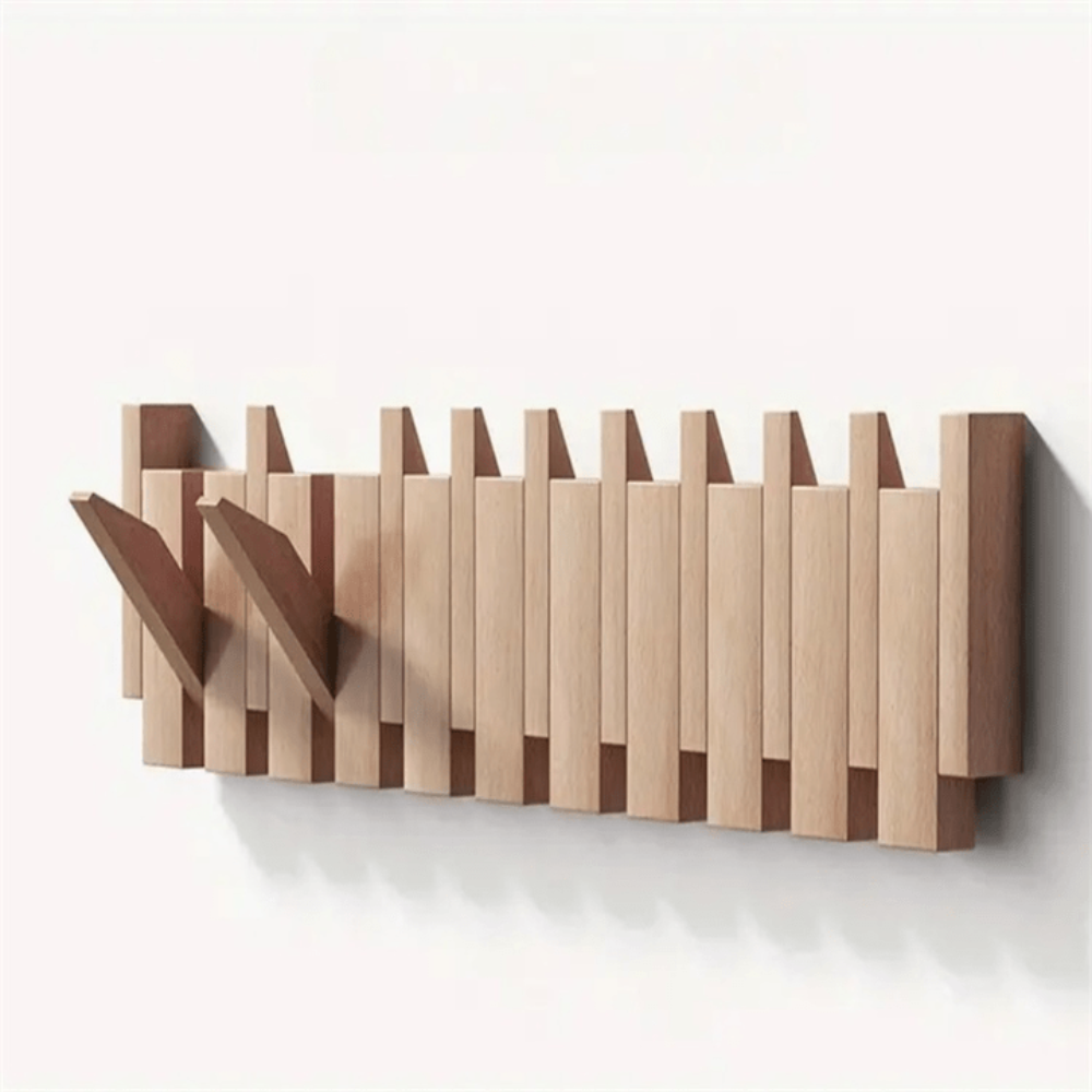 Coat Rack Wall Hooks Storage Rack Wooden Folding Wall Mounted - Image 8