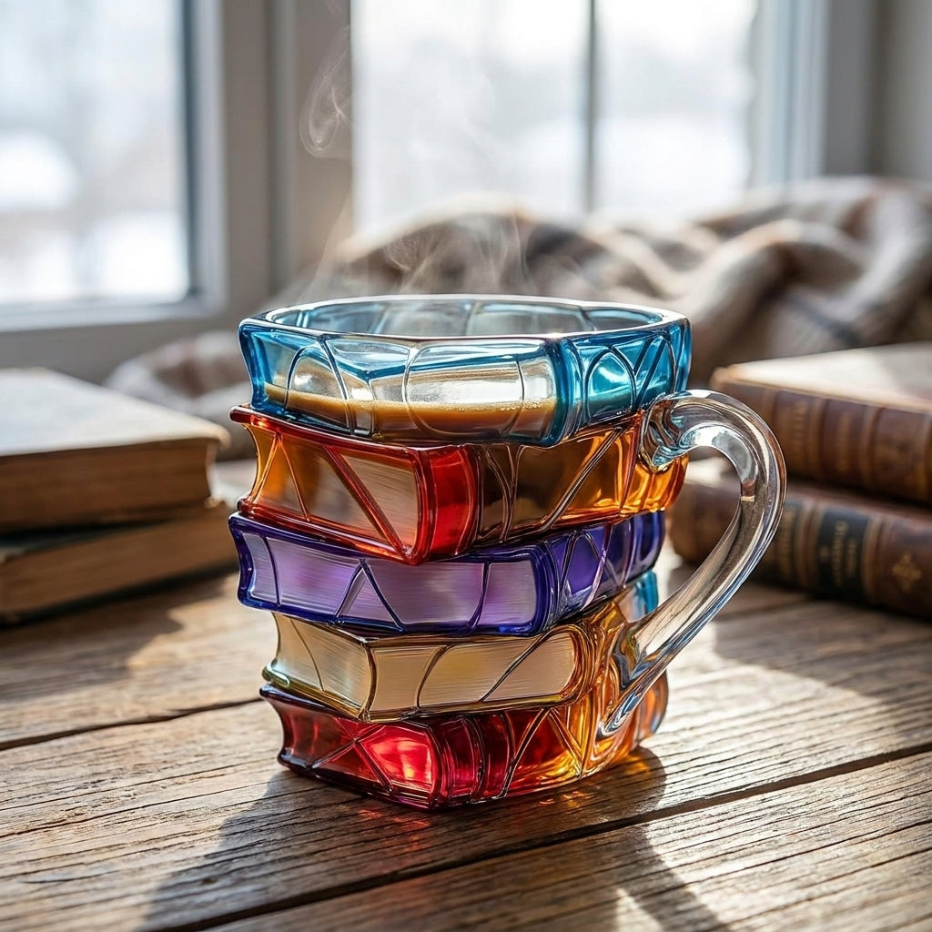 Coffee Mug Tea Cup Book Lover Gift Colorful Glass Book Design - Image 3