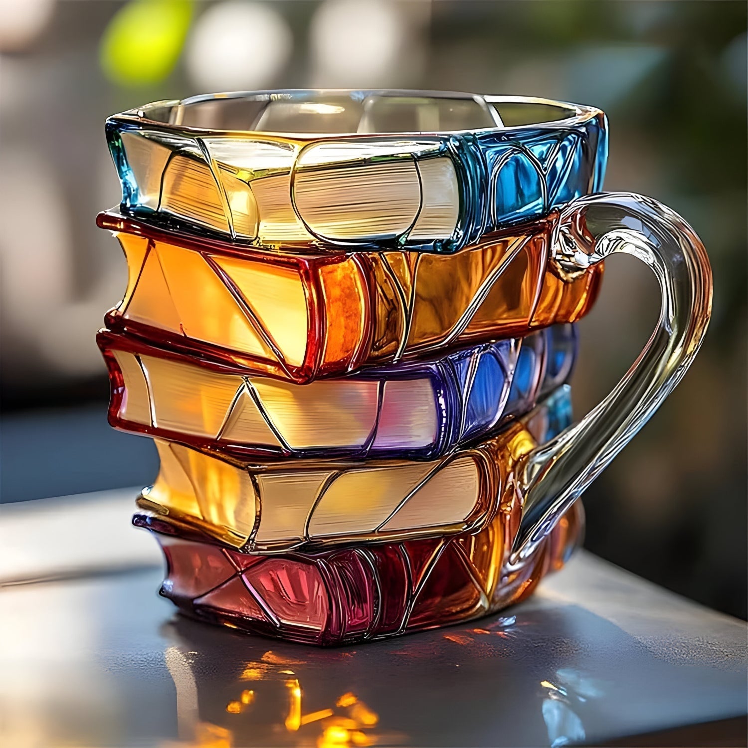 Coffee Mug Tea Cup Book Lover Gift Colorful Glass Book Design - Image 1