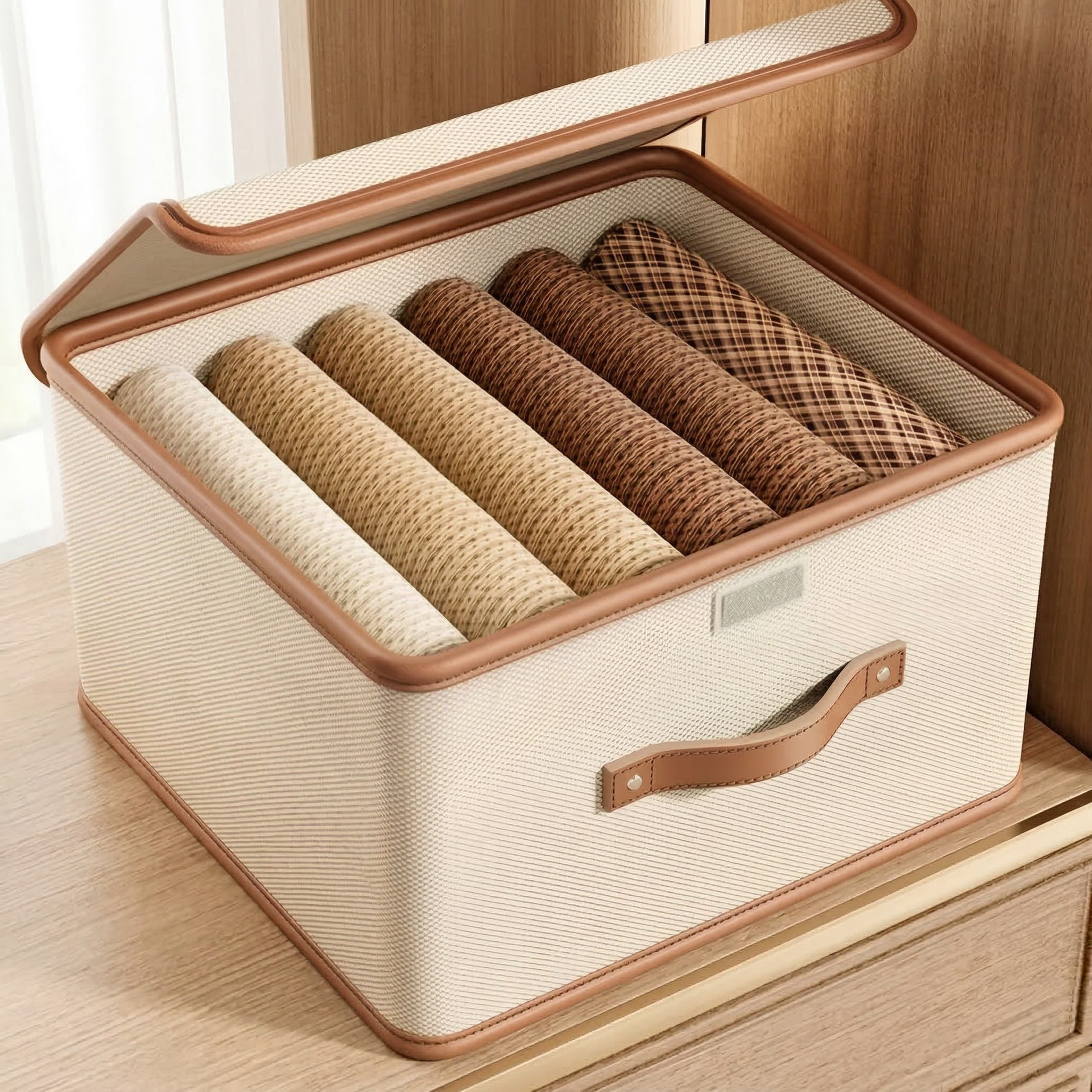 Collapsible Storage Bin Storage Box Fabric Organizer Box Hinged Lid - Image 1