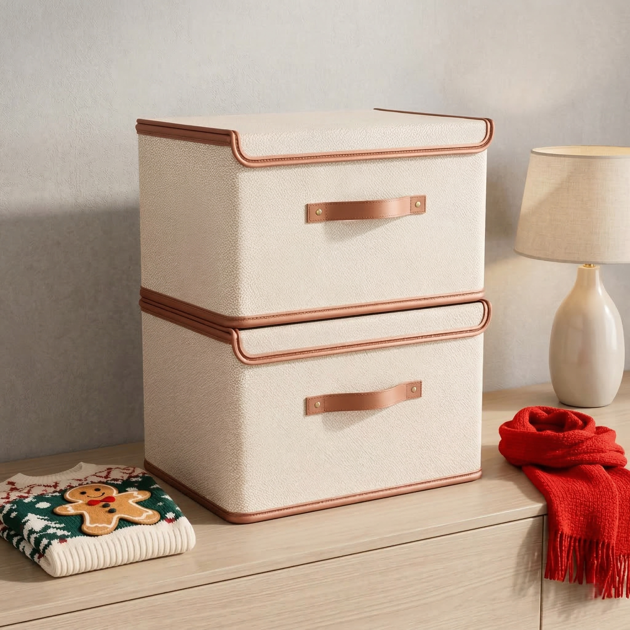 Collapsible Storage Bin Storage Box Fabric Organizer Box Hinged Lid - Image 3