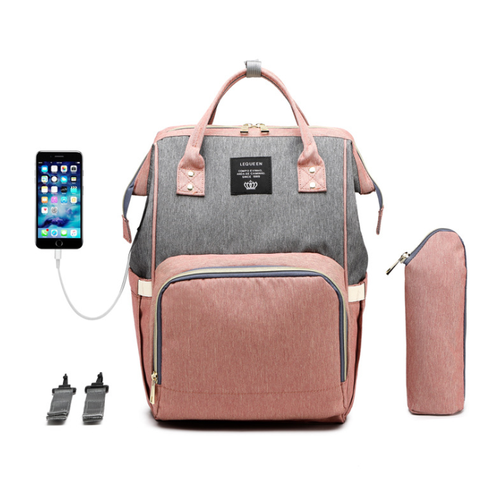 Convertible Diaper Bag Backpack Heathered Grey, Pink, Or Black - Image 16