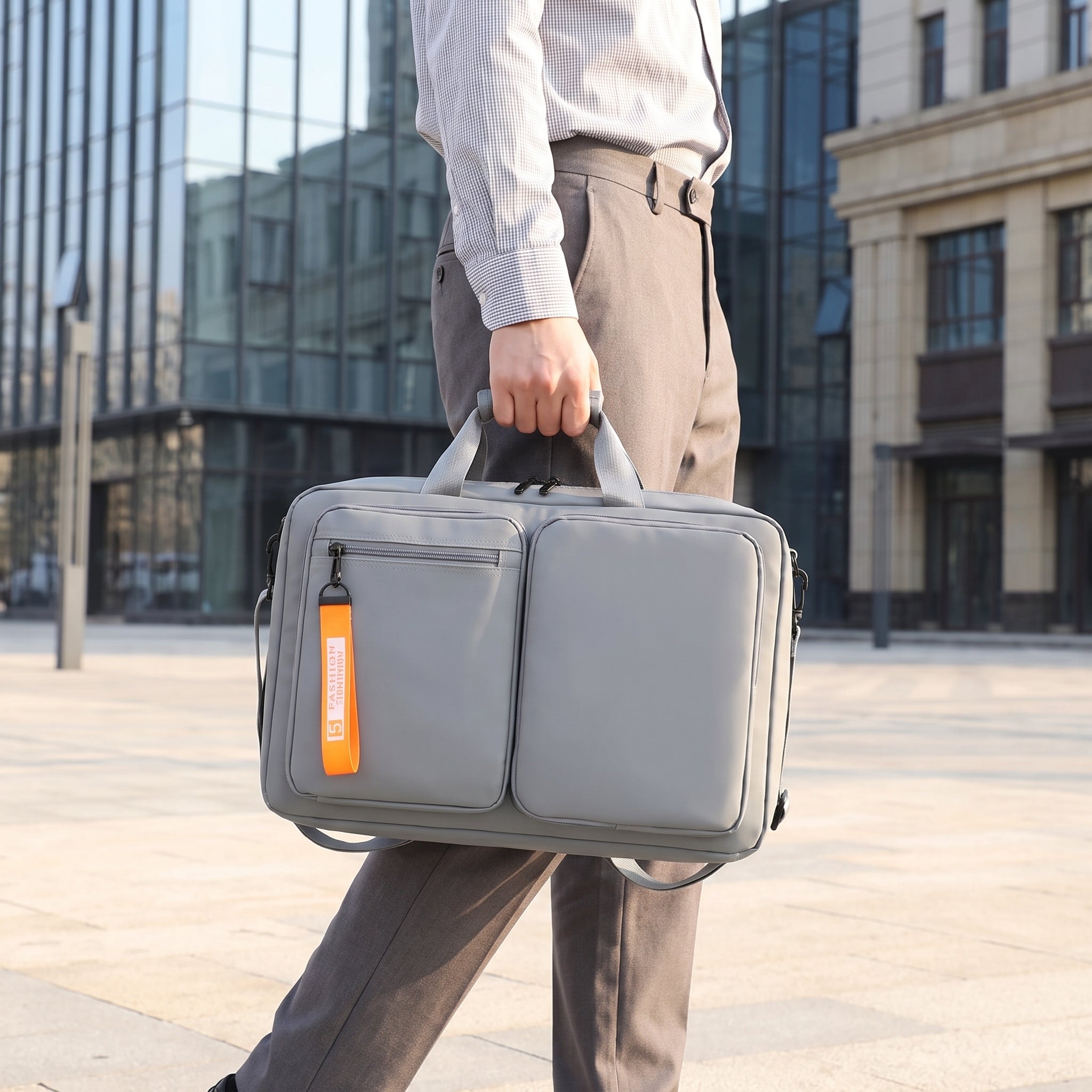 Convertible Laptop Backpack Solid Black And Grey - in-use