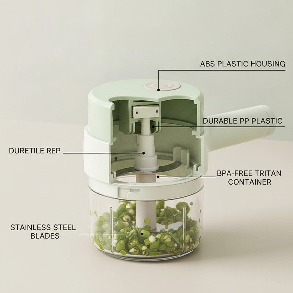 cordless vegetable cutter close-up construction and materials