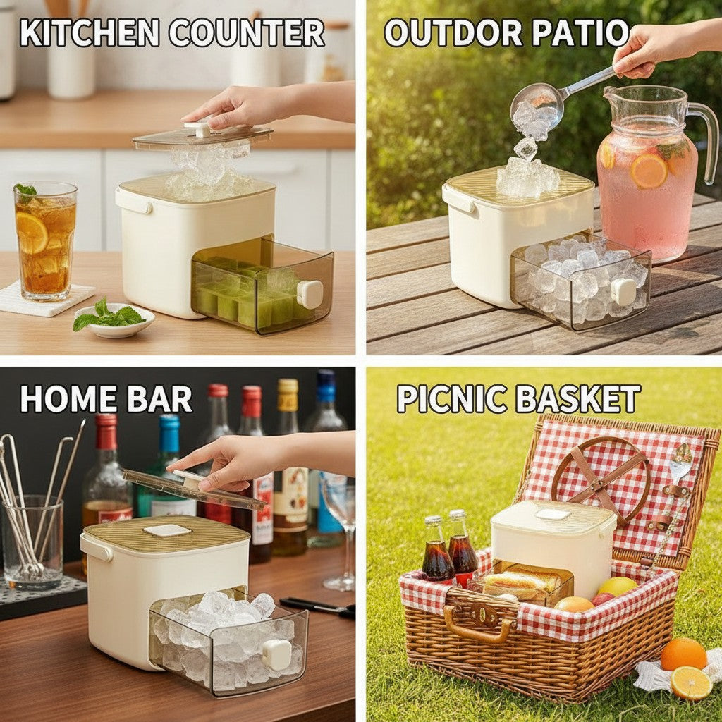 ice cube tray shown in multiple settings
