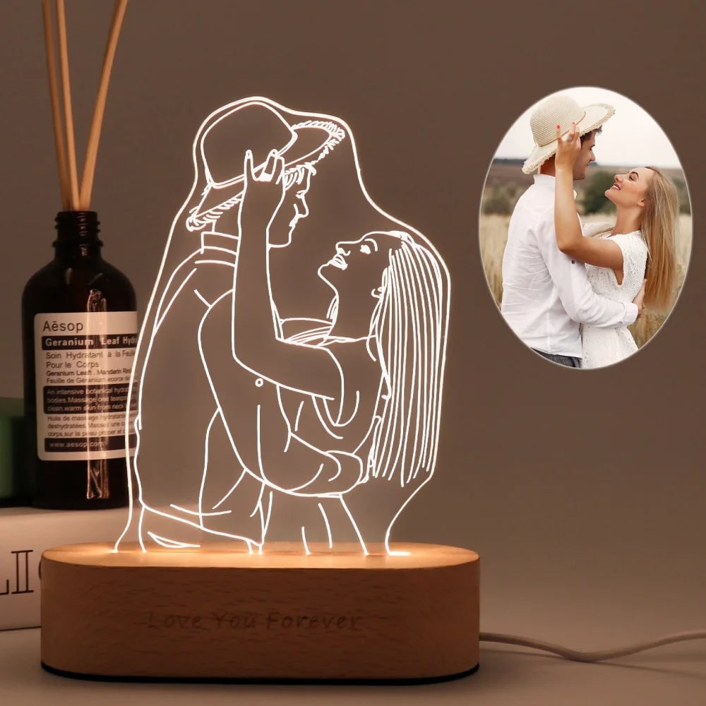 Custom Photo Outline LED Lamp Personalized Wooden Base Warm Light - Image 5