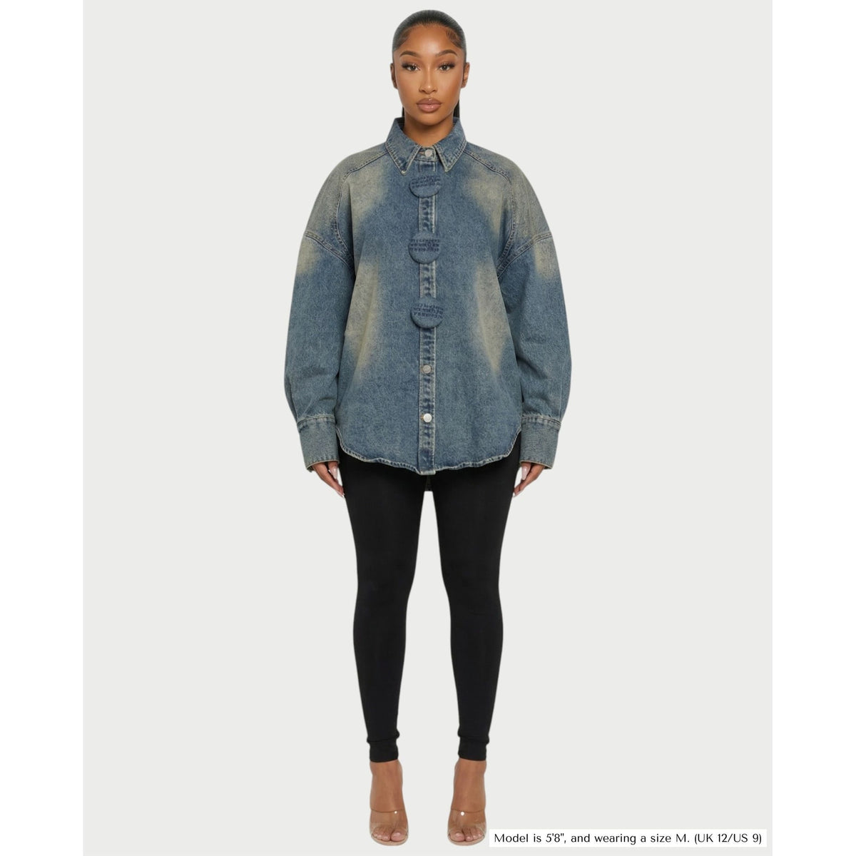 Denim Shirt Jacket with Relaxed Oversized Fit and Washed Finish - Image 1