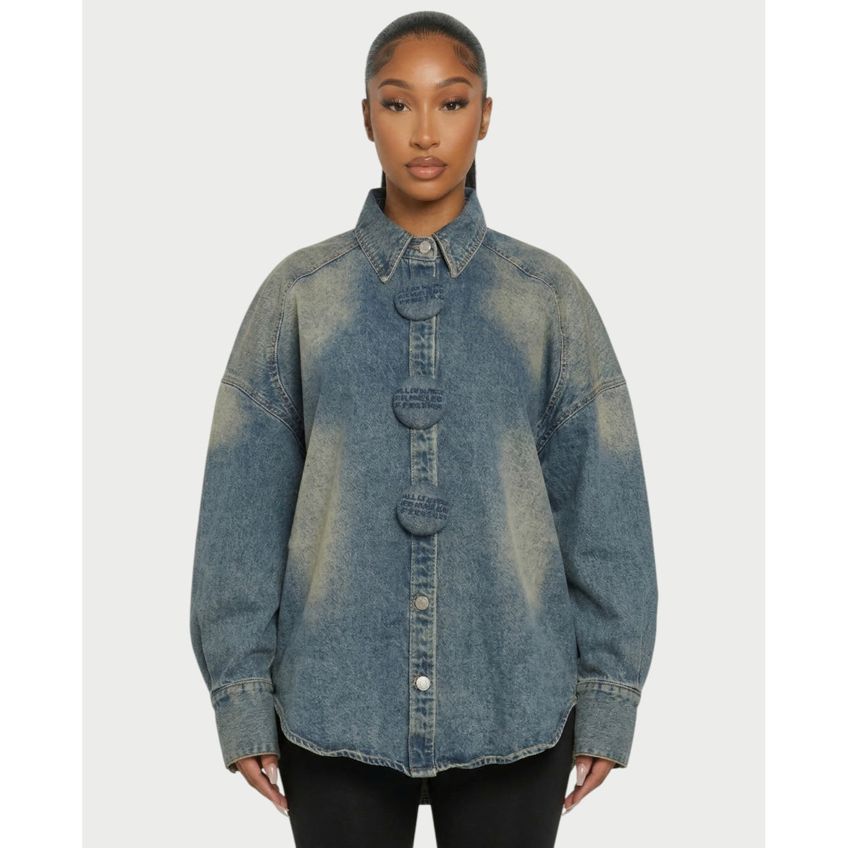 Denim Shirt Jacket with Relaxed Oversized Fit and Washed Finish - Image 4