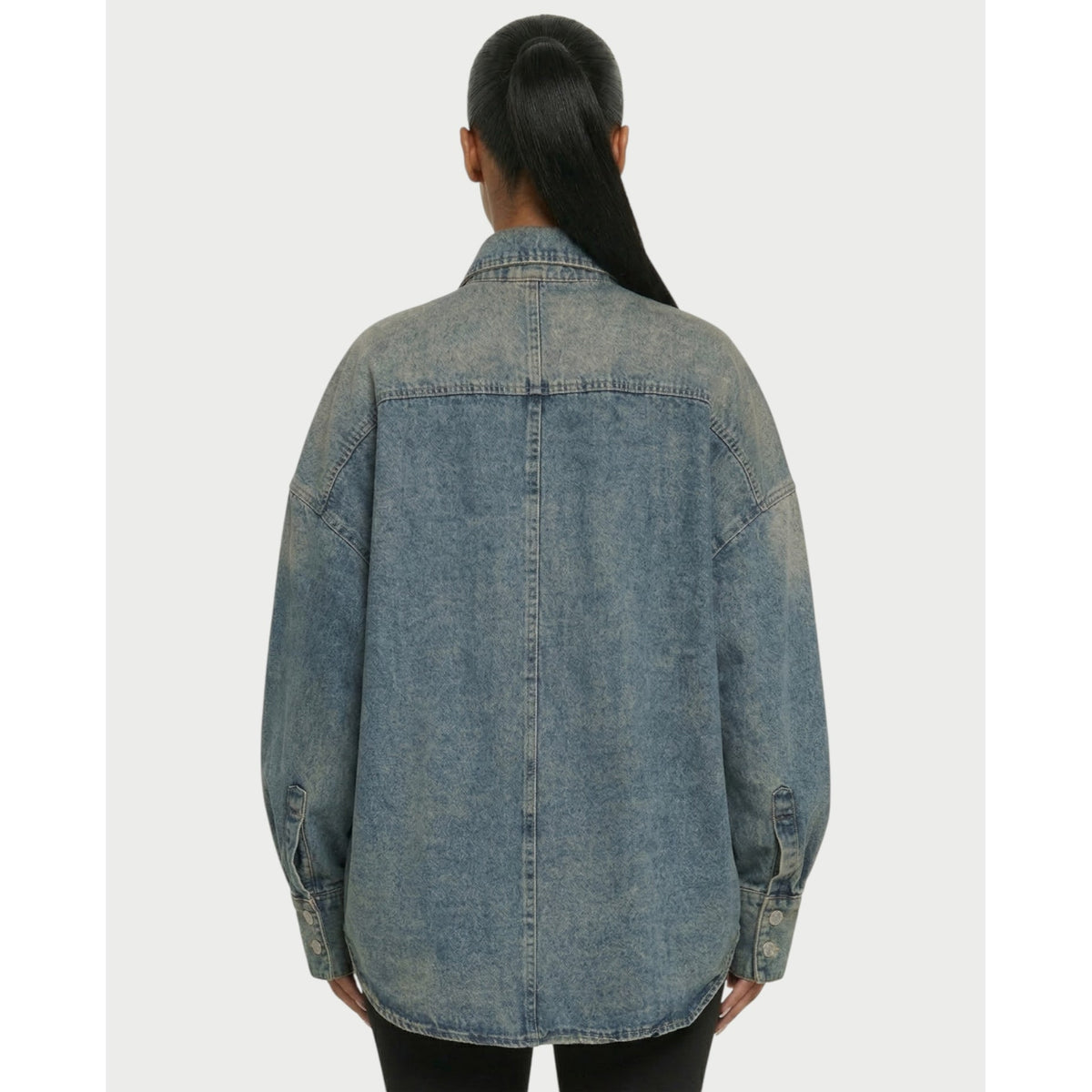 Denim Shirt Jacket with Relaxed Oversized Fit and Washed Finish - Image 5