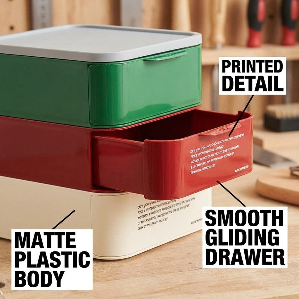 desktop drawer organizer close-up construction and materials