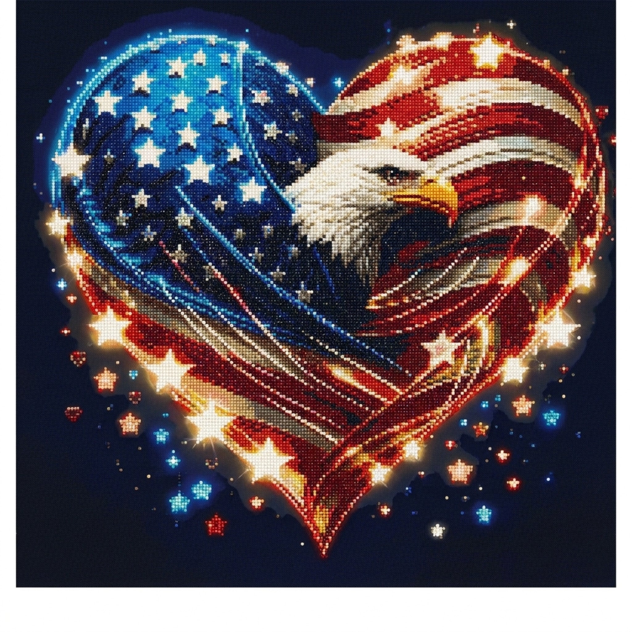 American flag heart with bald eagle diamond painting design
