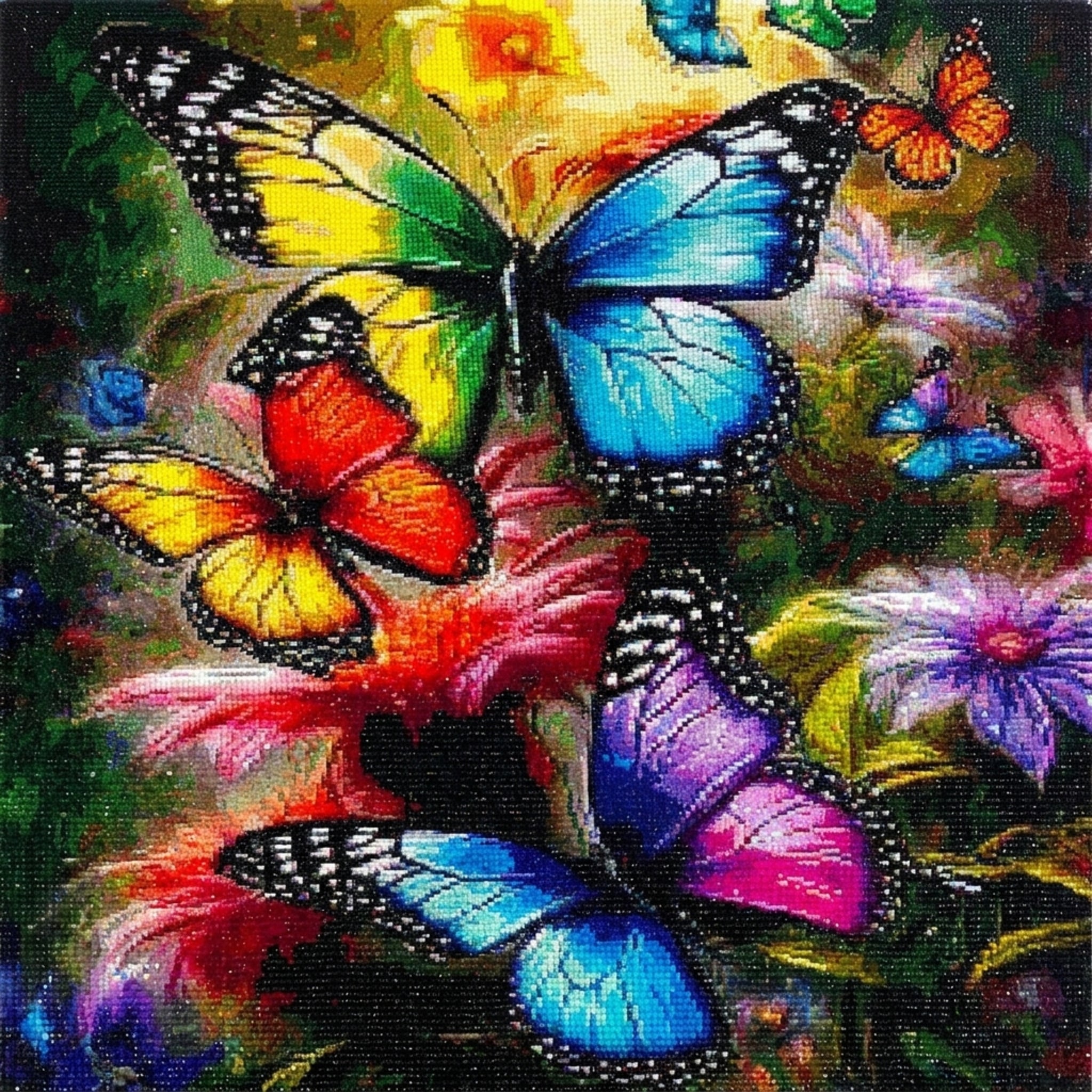 Butterfly floral diamond painting design with vivid jewel-tone butterflies