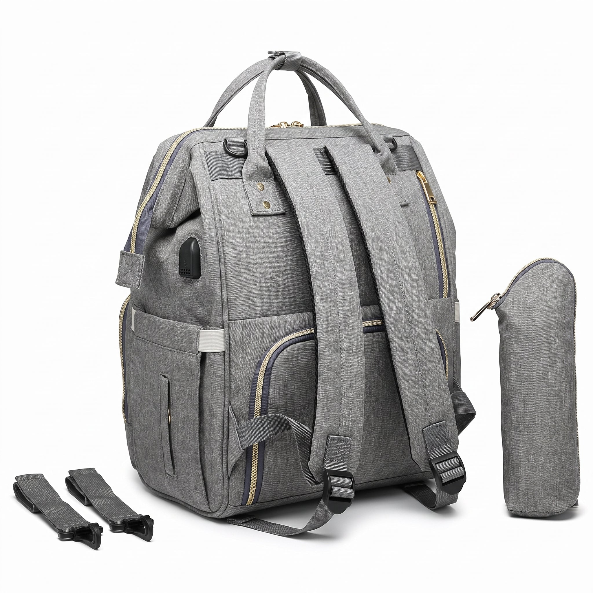 Convertible Diaper Bag Backpack Heathered Grey, Pink, Or Black - angle