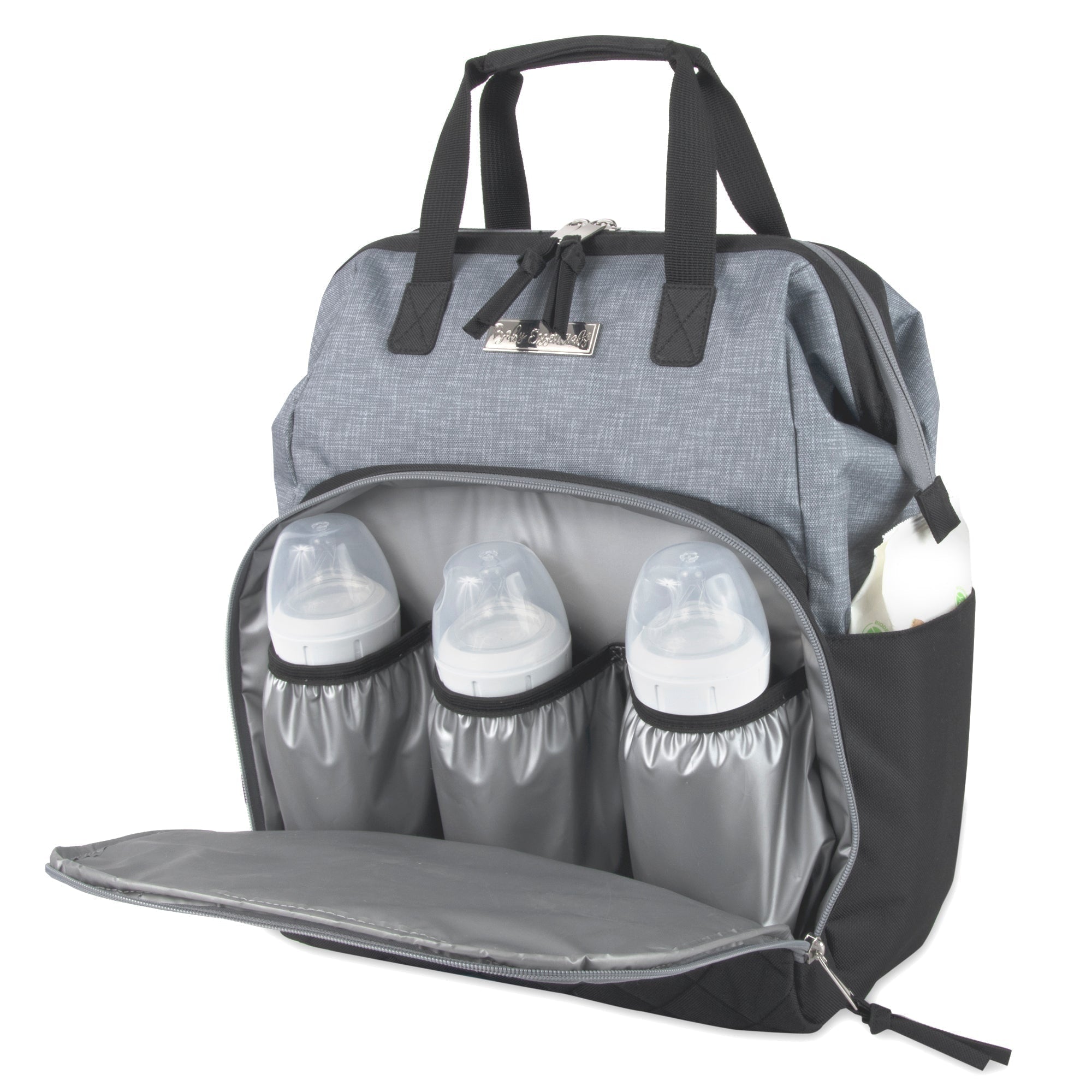 Diaper Bag Backpack Baby Essentials Changing Pad Quilted Grey Black - Image 4