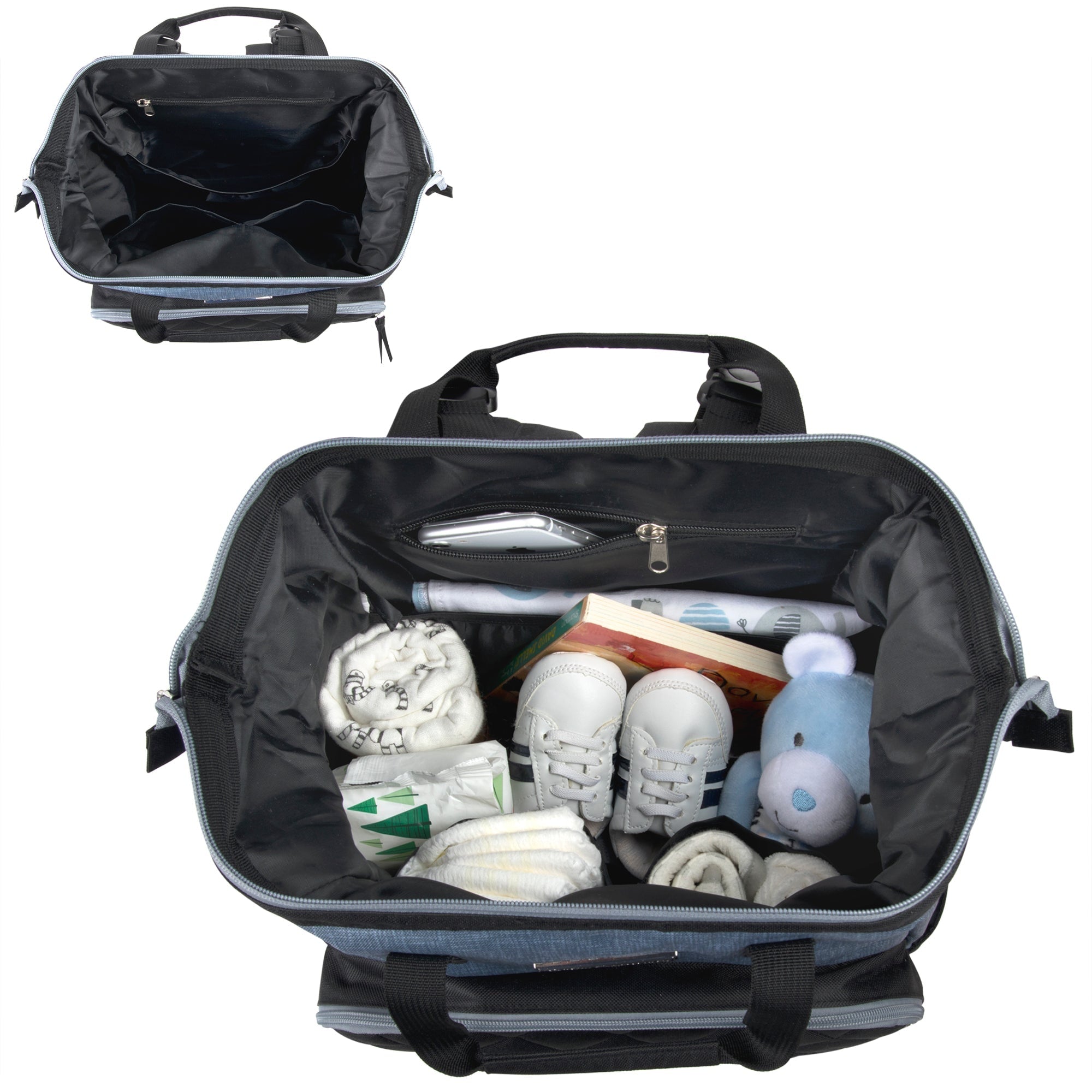 Diaper Bag Backpack Baby Essentials Changing Pad Quilted Grey Black - Image 7